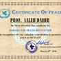 Заслуженная награда Профессора права Салеха Дагера - именной сертификат Мира
